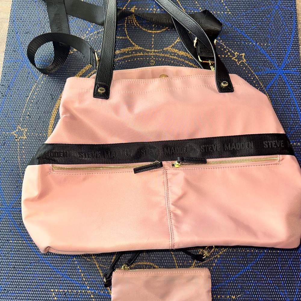 Steve Madden Pink Tote with Black Trim and Handles